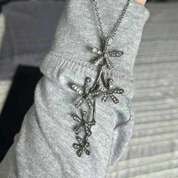 Pewter Tone Flower Cluster Statement Necklace - Picture 1 of 5